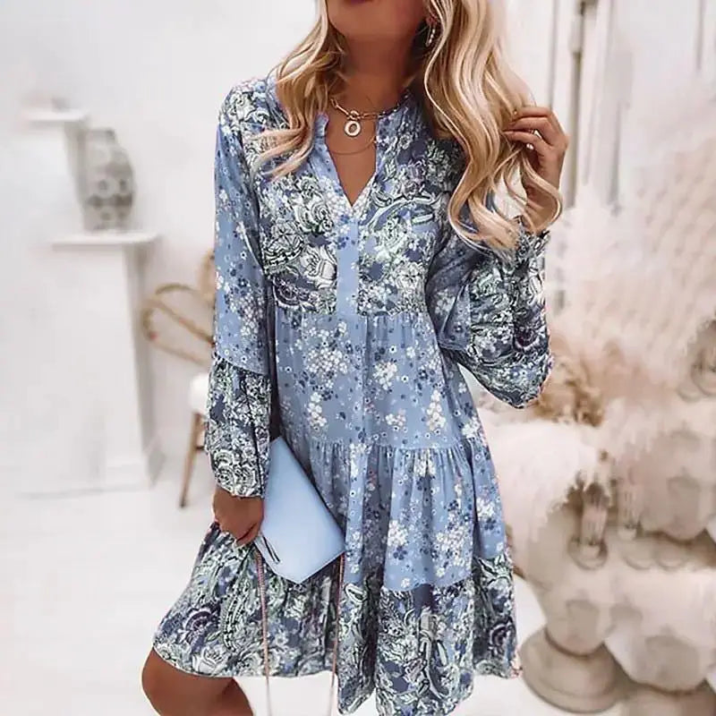 Women's Floral Print Boho Dress | Casual V-Neck A-Line Dress for Spring & Summer 2024 | Beach & Party Dress 3