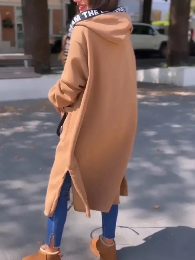 2024 Autumn/Winter Fashion New Women's Elegant Loose Warm Coat Splicing Casual Commuting Style Hooded Cardigan Zipper Hoodie 6