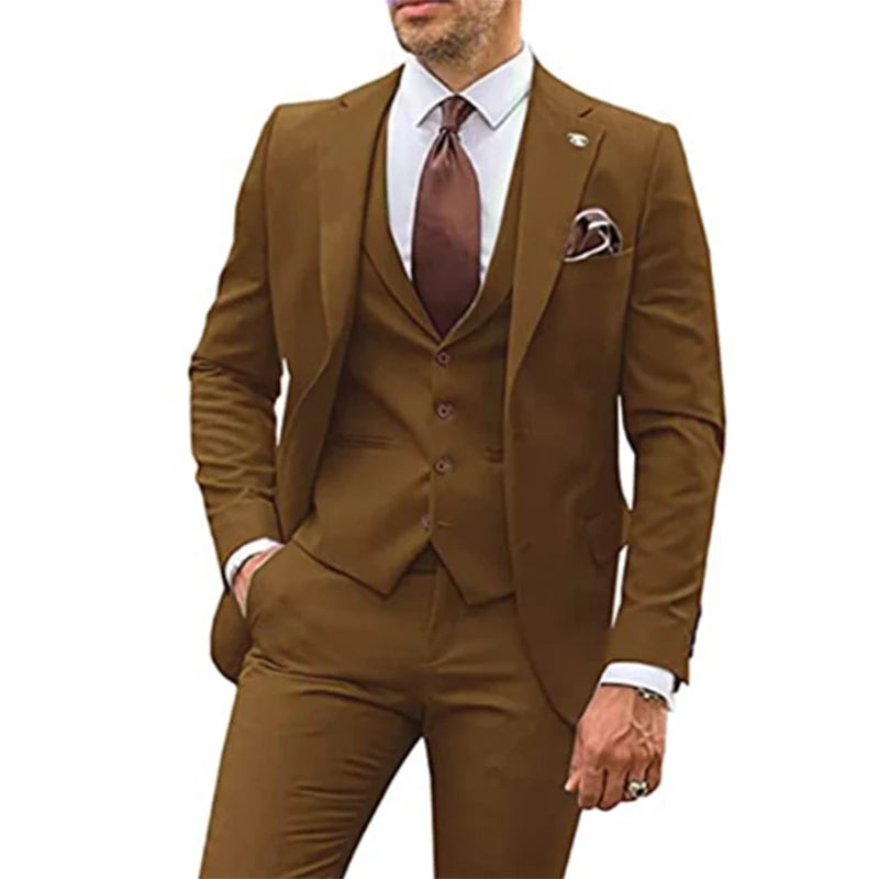 3 Pieces Beige Suits for Men 2023 Slim Fit Groom Tuxedo Wedding Suits