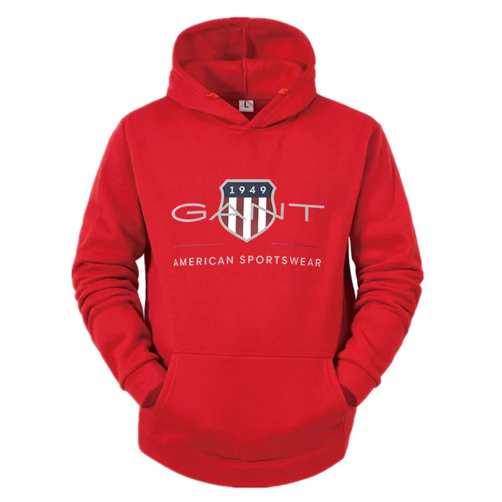 Men’s Solid Color "1949" Printed Pullover Hoodie