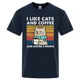 "I Like Cats and Coffee" Funny T-Shirt for Men | Casual Loose Fit Cotton Crewneck | Hip Hop Style