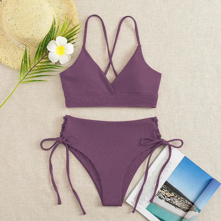 Gemini said Women’s V-Neck Lace-Up Bikini Set