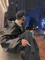 Mauroicardi Spring Autumn Short Oversized Black Soft Pu Leather Jacket Men with Hood Zipper Loose Casual Korean Fashion Clothes 4