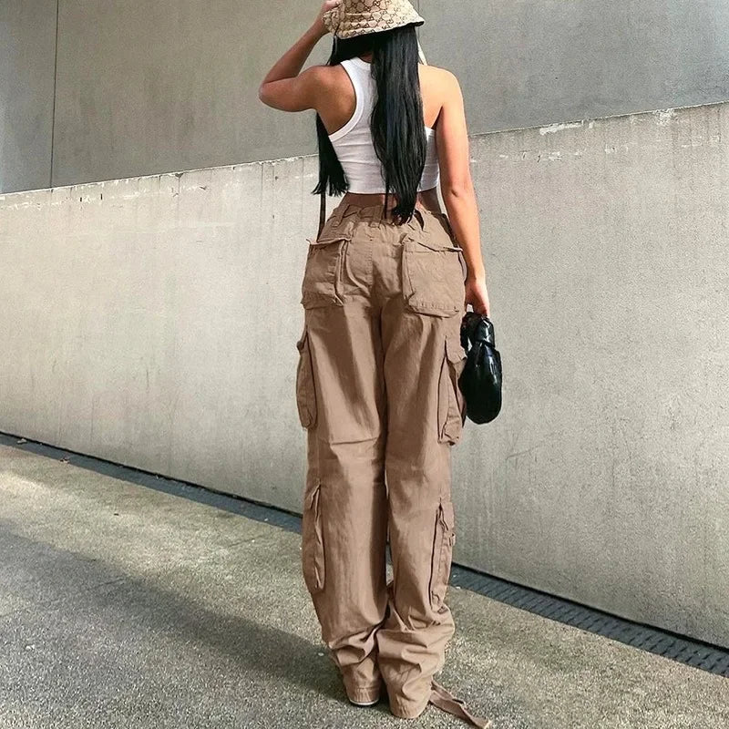 Autumn/Winter New Womens Cargo Straight Trousers High Waist Loose Wide Leg Vintage Dad Jeans for Women 2
