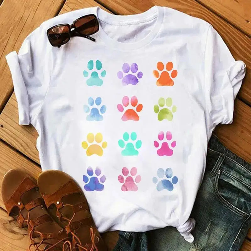 Unisex Colorful Heart & Paw Print T-Shirt