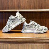 Chunky Sneakers Men Designer Bling Punk Board Shoes Fashion Casual Leather Mesh Breathable Increased Internal Platform Gym Shoes