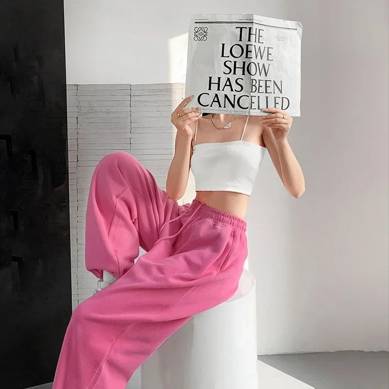 Drawstring Fitness Women's Pants Clothing Jogging Sports Elastic Waist Harem Trousers for Woman Pink Baggy Sweatpants Loose G 4