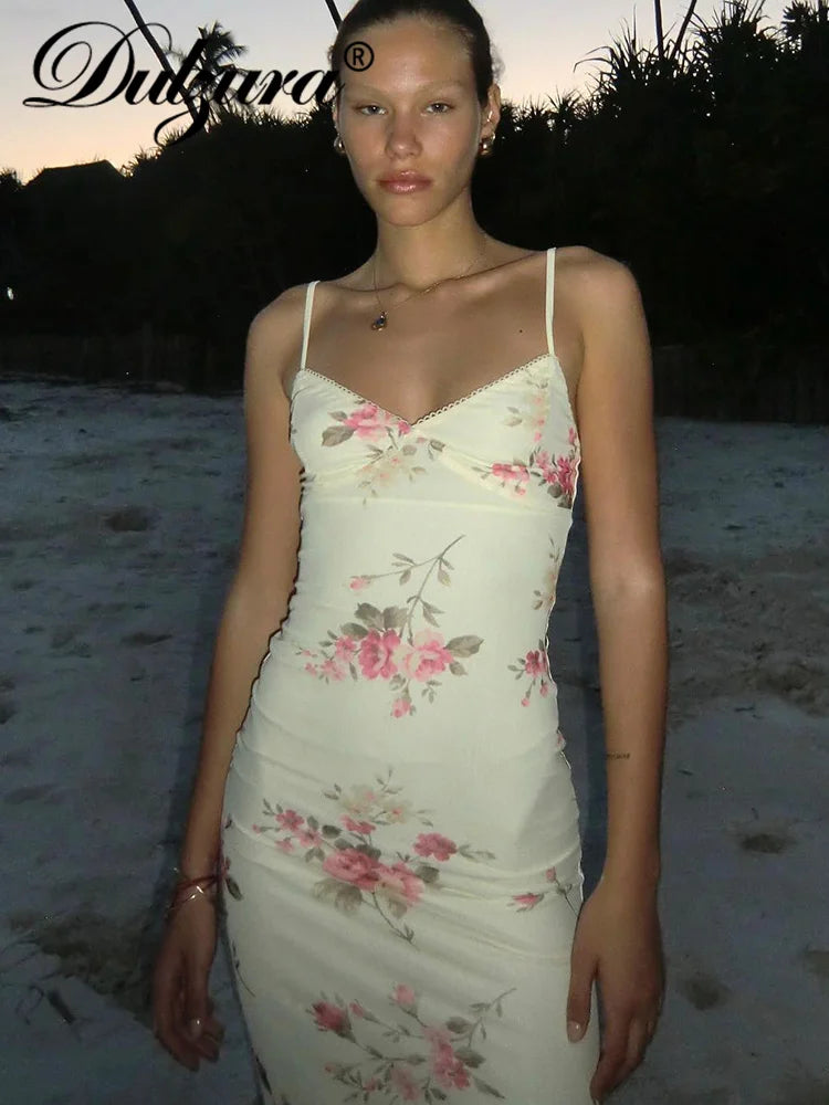 Dulzura Sexy Y2K Clothes Floral Print Sleeveless Backless Bodycon Maxi Dresses For Women 2023 Club Birthday Party Elegant Outfit 5