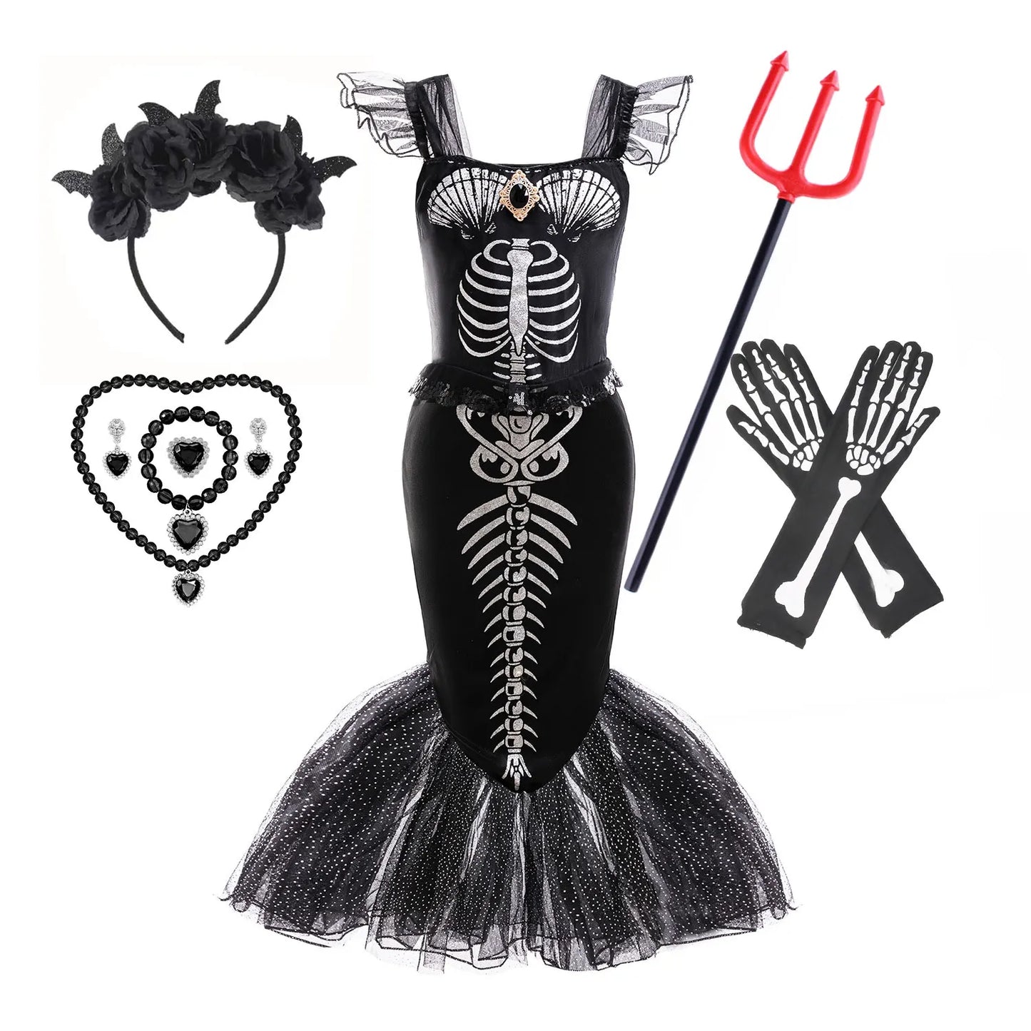 Girls' Gothic Skeleton Mermaid Costume