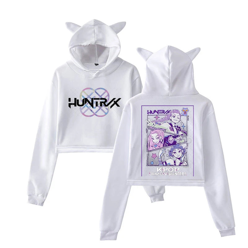 Hot Movie Print Cat Ears Long Sleeve Crop Tops Girls Fashion Hoodie Harajuku Streetwear Hoodie Women 2025 Girls Clothing 3