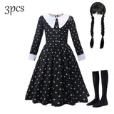 Black Mesh Fluffy Dress for Kids Girls Gothic Style Wednesdy Costume Halloween Dress Up Party Children Outfits Disguise Printing 4