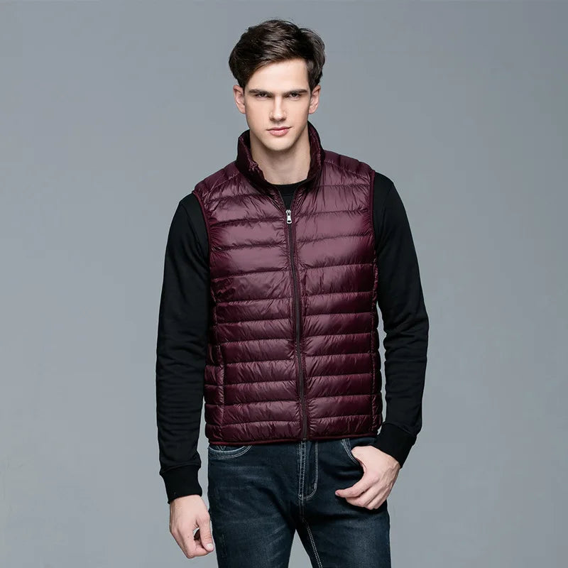 Autumn and Winter Men's 90% White Duck Down Vest Casual Lightweight Down Warm Solid Sleeveless Jacket Men's Portable Pocket Vest