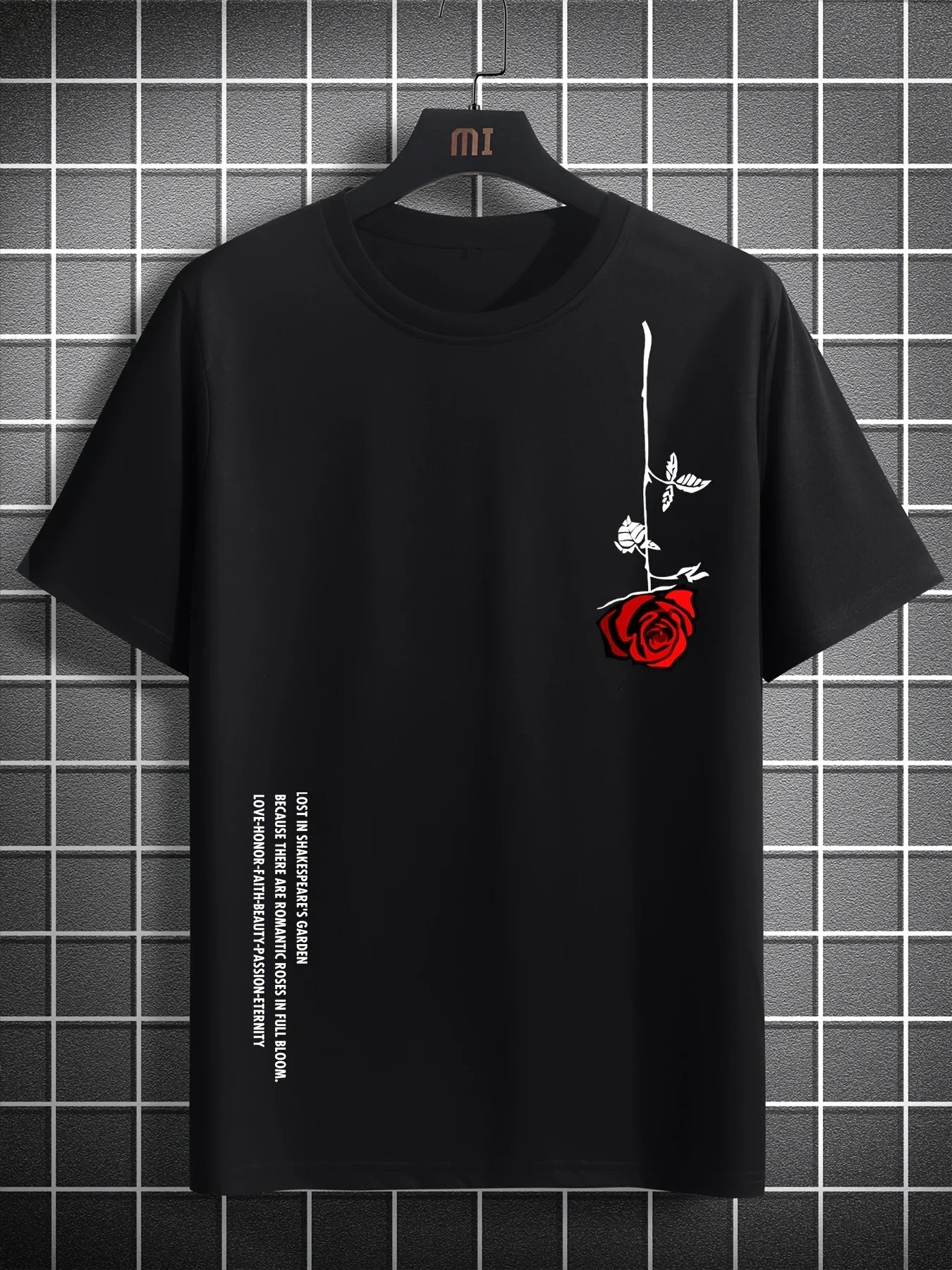 Men's Summer Loose Size 100% Cotton Rose Print Casual Slim Fit Round Neck Short Sleeve T-shirt Top 4