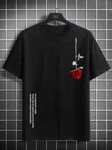 Men's Summer Loose Size 100% Cotton Rose Print Casual Slim Fit Round Neck Short Sleeve T-shirt Top 4