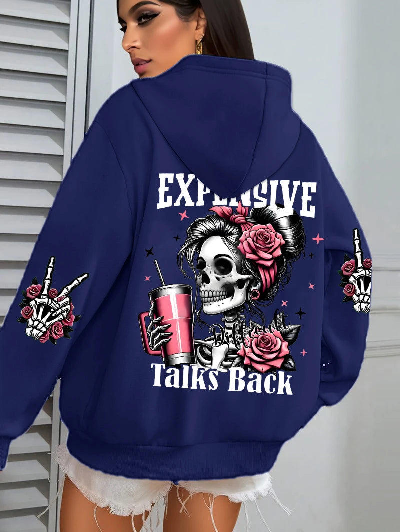 Women’s "Expensive Talks Back" Funny Print Hoodie