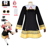Anime SPY X FAMILY Anya Forger Cosplay Costume Black Dress Uniform Child Girls Pink Wig Stockings Party Role Outfit Adults Kids 4