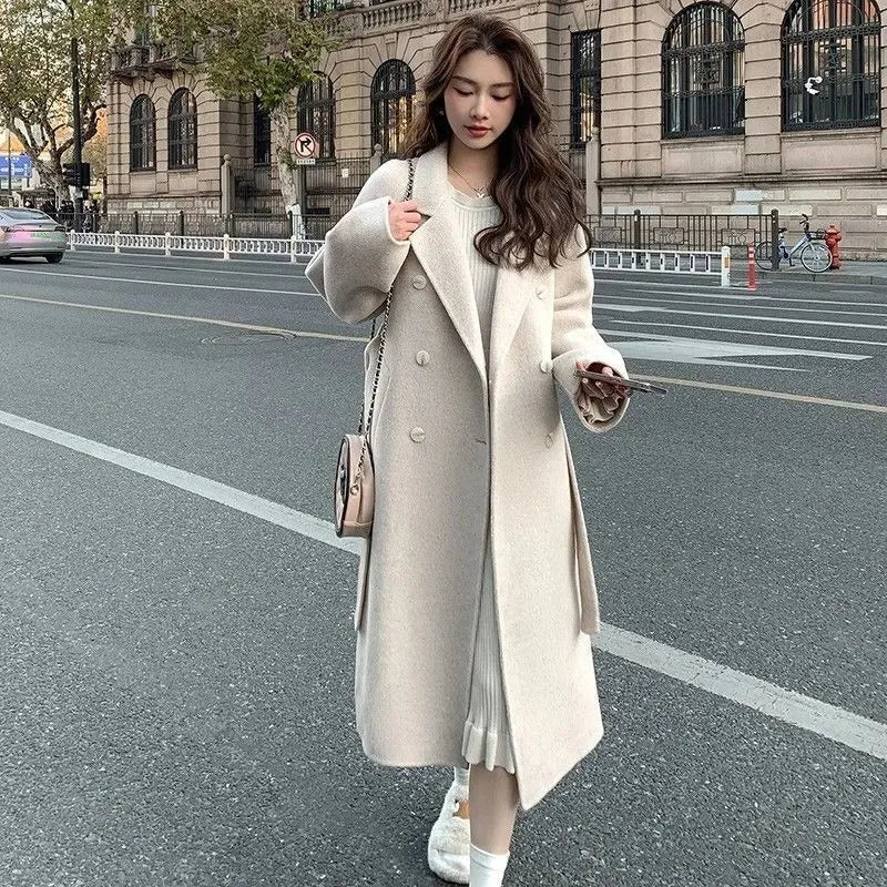 Double Breasted Soft Warm Coat Fashionable Women's Winter Wool Lapel Casual Windbreaker Lazy Street Style 5