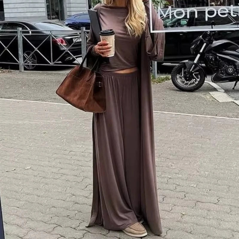 Women's 2025 Summer New Casual Long Cardigan Long Sleeve Top High - waisted Trousers Fashion Set 3