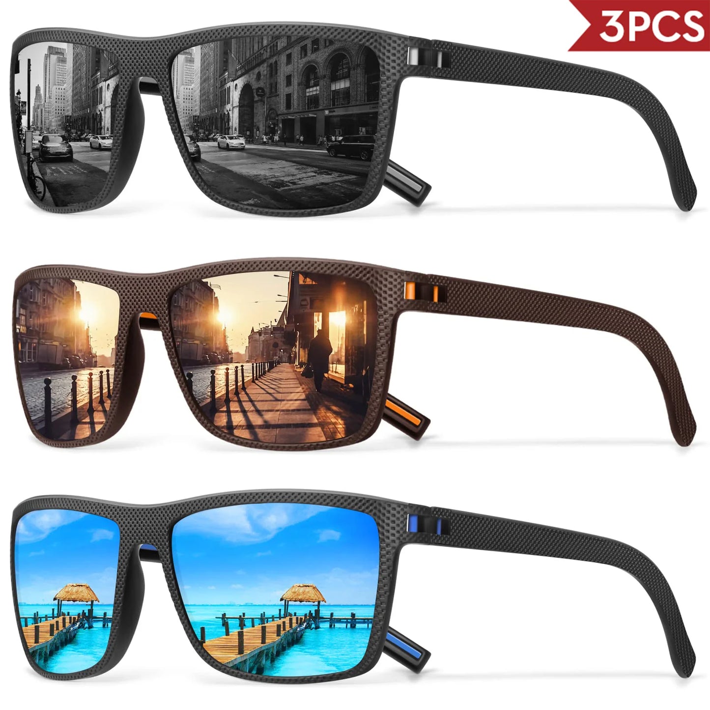3/4 Pack New Designer Box Polarized Colorful Sunglasses