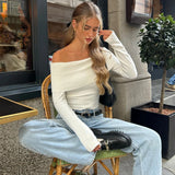 Elegant Off Shoulder Ribbed Crop Tops 2