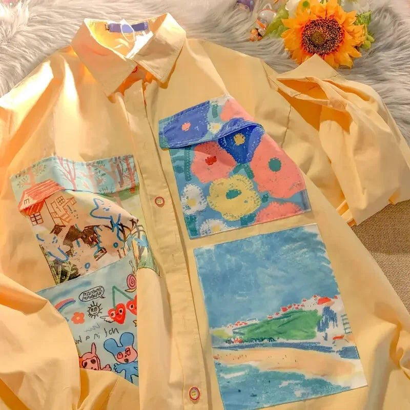 Artistic Oil Painting Print Blouse