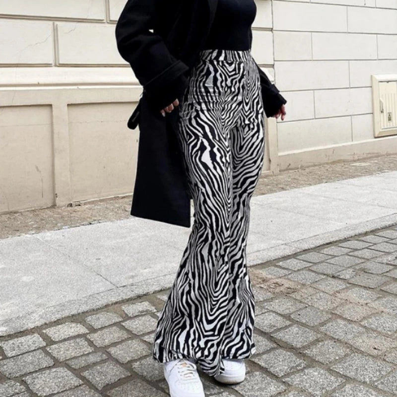 2024 Summer Zebra Print Wide Leg Pants Y2K Trousers Sexy High Waist Women New Fashion Casual Female Stripe Streetwear 16395
