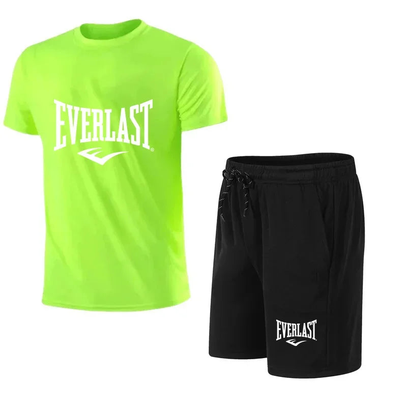 EVERLAST Men's T-shirt + Shorts 2pcs Set Leisure Breath Short Sleeve Sport Jogging Gym Brand Print Clothing