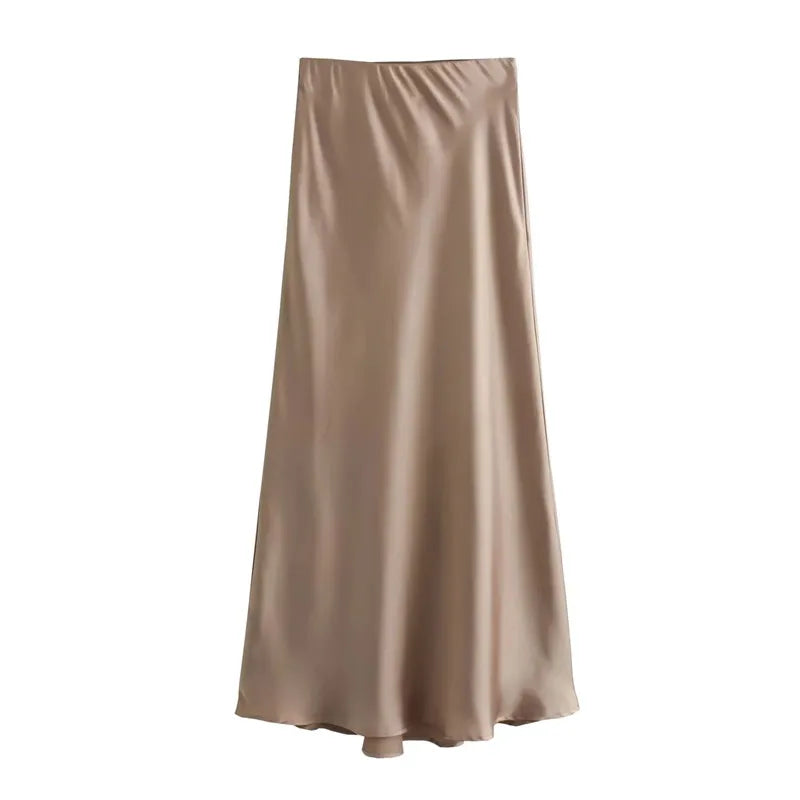 MUJER Woman 2025 Satin Skirt Women High Waist Long Skirts For Women Summer Black Midi Skirt Woman Office Elegant Women's Skirts 5