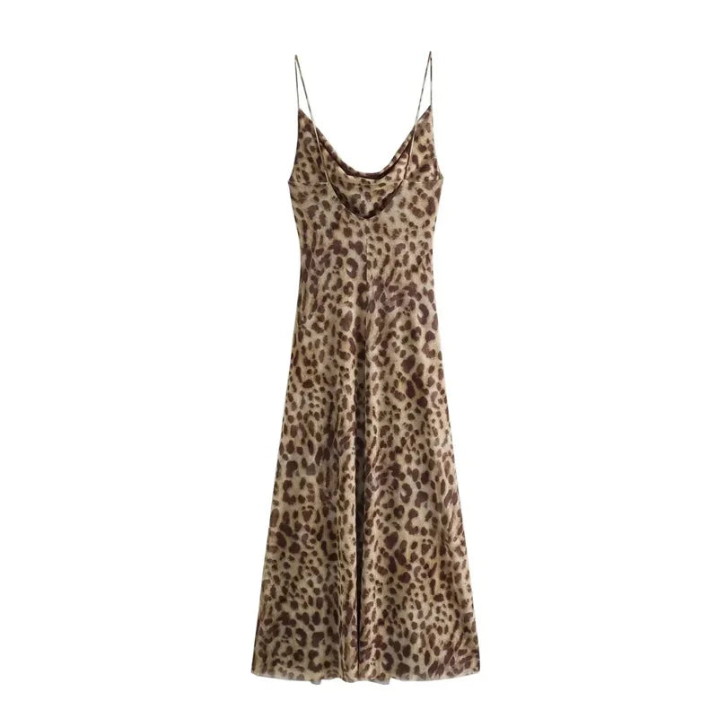 Leopard Print Long Dress Women Tulle Backless Slip Dress Woman 2