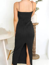 Long Dress Ruched Sleeveless Slim Solid Summer Party Back Split Dress Clubwear Female Vestido Outfits 3