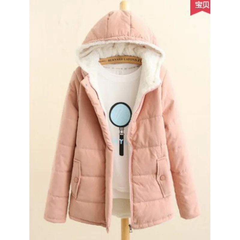 Korean Style New Fashion Women's Velvet Thicken Casual Trendy Solid Color Hooded Parkas Female Simple Basic Pocket Clothes Coats 2