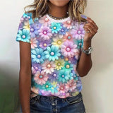 3D Floral Print Women's T-Shirt - Summer Casual Tee 2