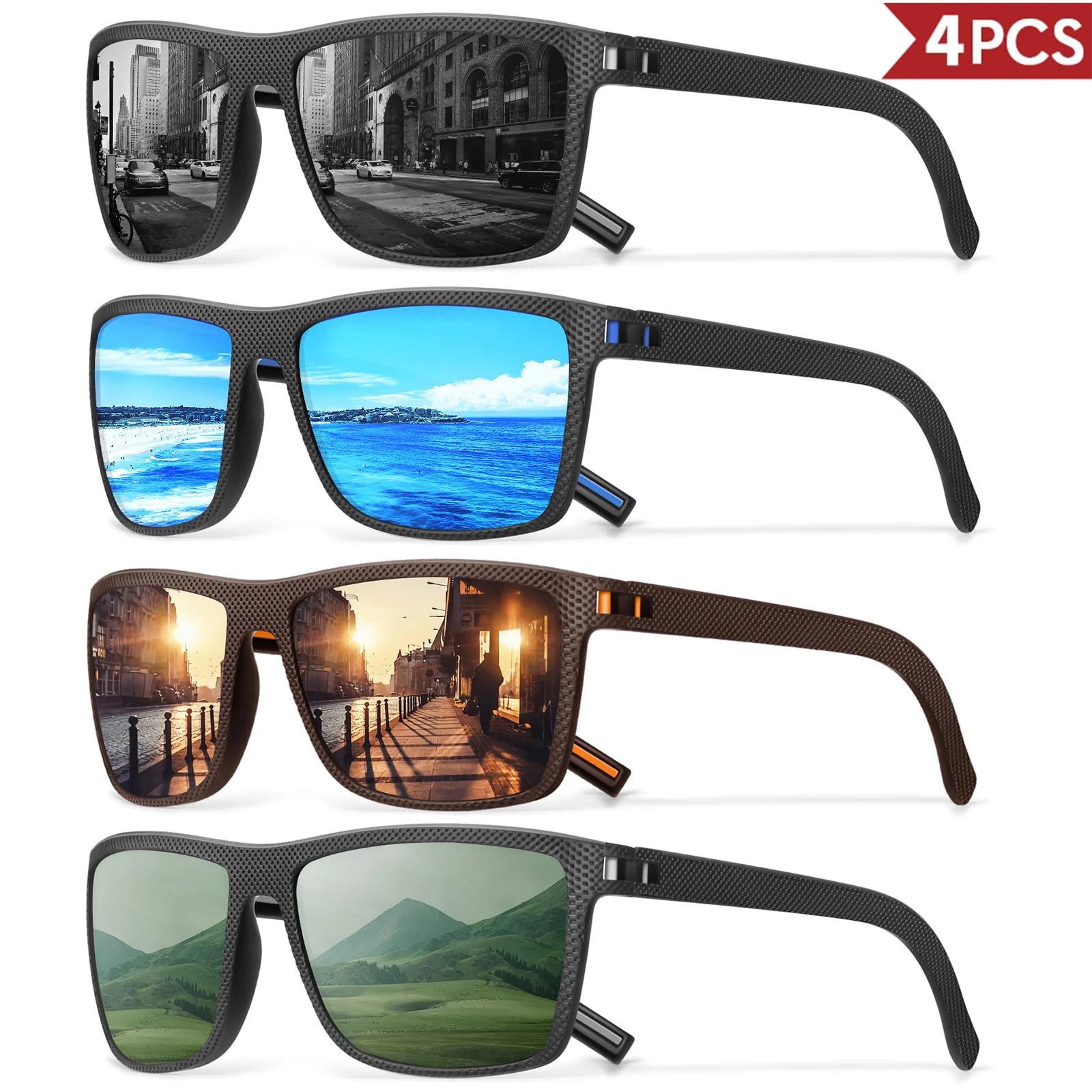 3/4 Pack New Designer Box Polarized Colorful Sunglasses