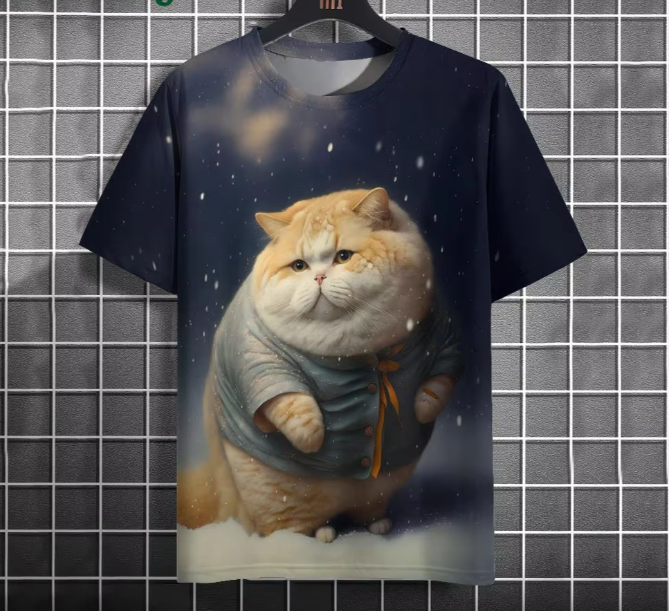 Funny Cat Graphic T-Shirt - Men's Casual Short Sleeve Oversized Tee 6