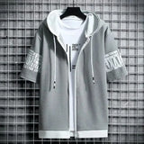 Fashion Men's Hoodies Summer Men Clothing T-shirt Zipper Hood Cartoon Casual T Shirt Print Hooded Top Short Sleeve Men