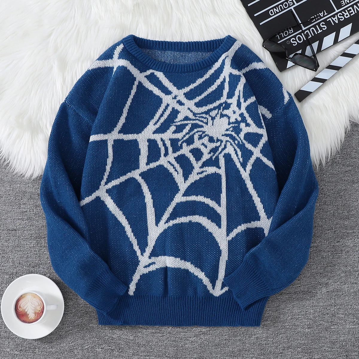 New-Popular-Autumn-and-Winter-Spider-Web-Jacquard-Pattern-Pullover-Sweater-Casual-Round-Neck-Knitted-Men
