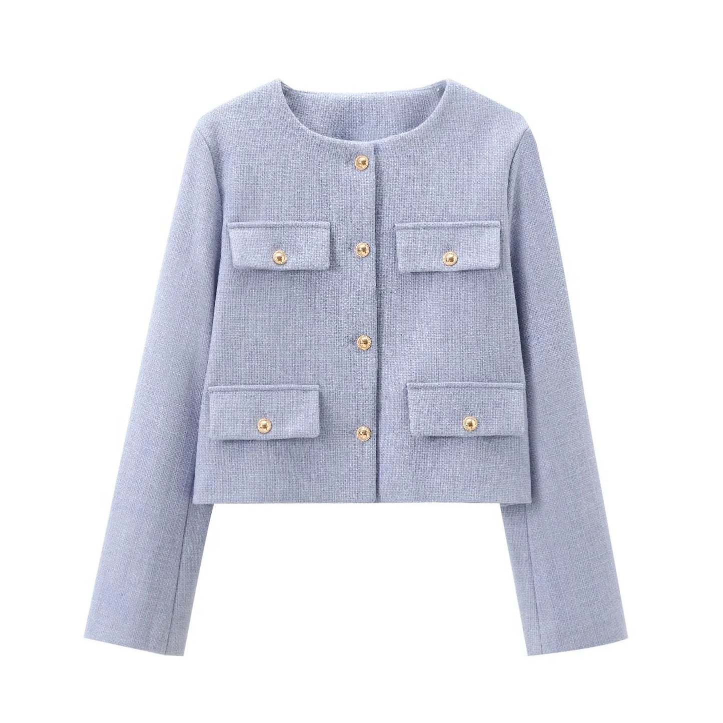 Winter New Product Women's Fashion and Casual Versatile Round Neck Flip Decoration Short Suit Coat 5