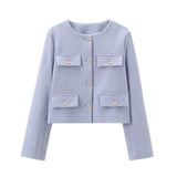 Winter New Product Women's Fashion and Casual Versatile Round Neck Flip Decoration Short Suit Coat 5