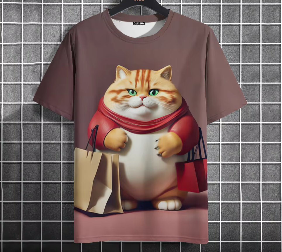 Men’s Oversized Funny Cat Graphic Tee