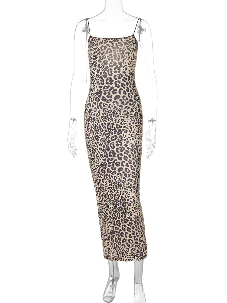 Leopard Print Slips Backless Sexy Bodycon Maxi Dress Summer Women 6