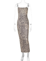 Leopard Print Slips Backless Sexy Bodycon Maxi Dress Summer Women 6