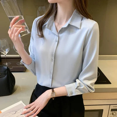 V-Neck Classic Button-Up Blouse