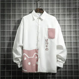 2025 Long Sleeved Shirt Woman Loose Cute Cat Print Japanese Style Harajuku Couple's Top Patchwork Single Breasted Blouses Women 6