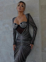 Women's Glitter Mesh See Through Maxi Dress - Sexy Bodycon Party Club Evening Dress 2