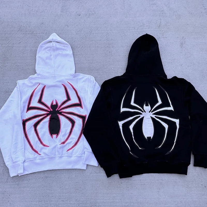 Y2k Spider Hoodies Women Men Hip Hop Zip Up Long Sleeve Jacket Graphic Punk Coats Harajuku Casual Loose Hooded Shirt Sweatshirt 6