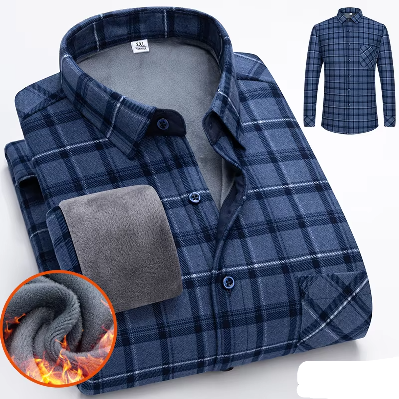 Men's Autumn Winter Thick Fleece Plaid Shirt