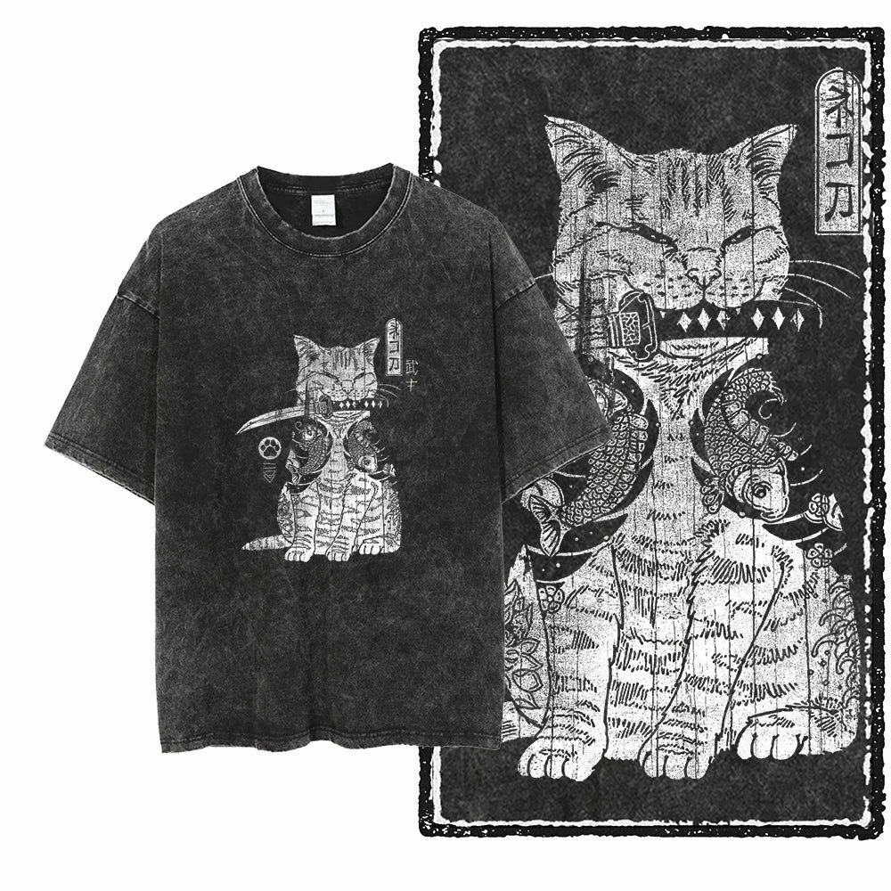 COOLMIND DB cat Printed Cotton Acid Washed Exclusive Graphic Unisex T Shirt Cool Streetwear Men Tshirts Big Size Tee for men 2