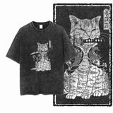 COOLMIND DB cat Printed Cotton Acid Washed Exclusive Graphic Unisex T Shirt Cool Streetwear Men Tshirts Big Size Tee for men 2