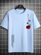 Men's Summer Loose Size 100% Cotton Rose Print Casual Slim Fit Round Neck Short Sleeve T-shirt Top 5