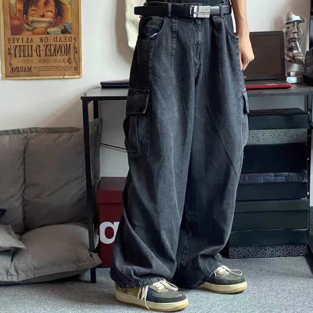 Baggy Jeans Men's Oversize Cargo Korean Black Wide Pants Streetwear Hip Hop Harajuku Male Fashion Straight Denim Pants 2